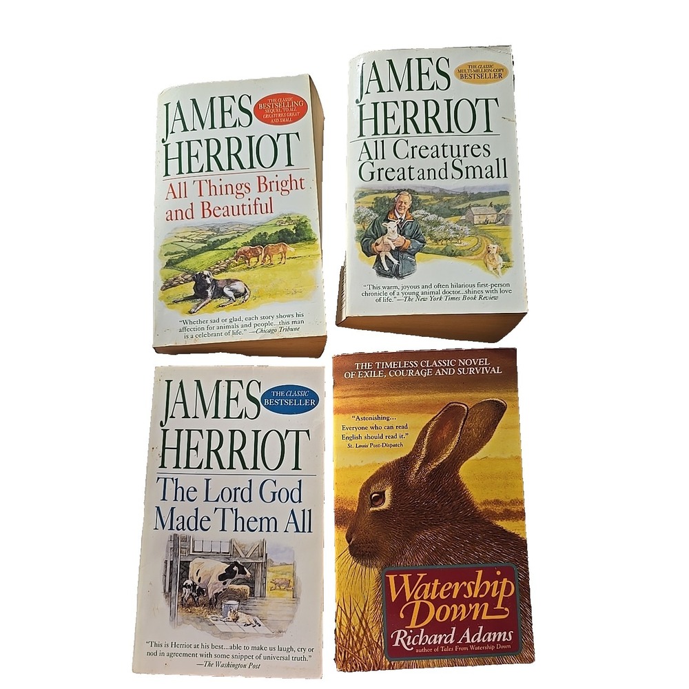 Lot of 4 Vintage James Herriot & Richard Adams Animal Fantasy Paperback Books